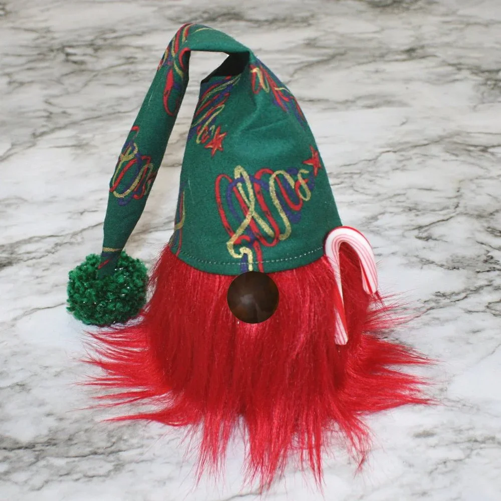 HAND CRAFTED Gnome Red Christmas Air Freshener Cover Decor - Green Scribble Tree